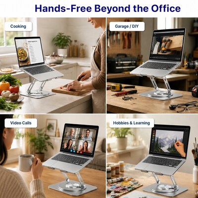 Uncaged Ergonomics Adjustable Swivel Laptop Stand for Desk, Steel, 360° Rotation, Up to 16", Silver