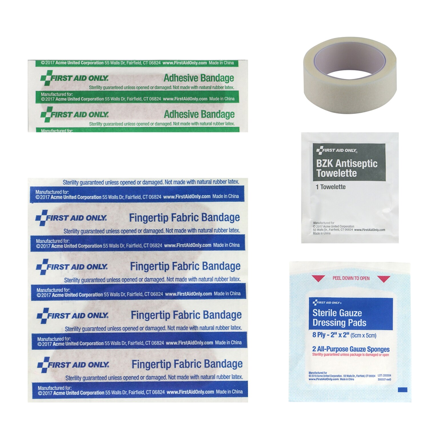 First Aid Only Classroom Single Use Pack Refill, 9 Pieces, 25 Packs/Carton (91574)