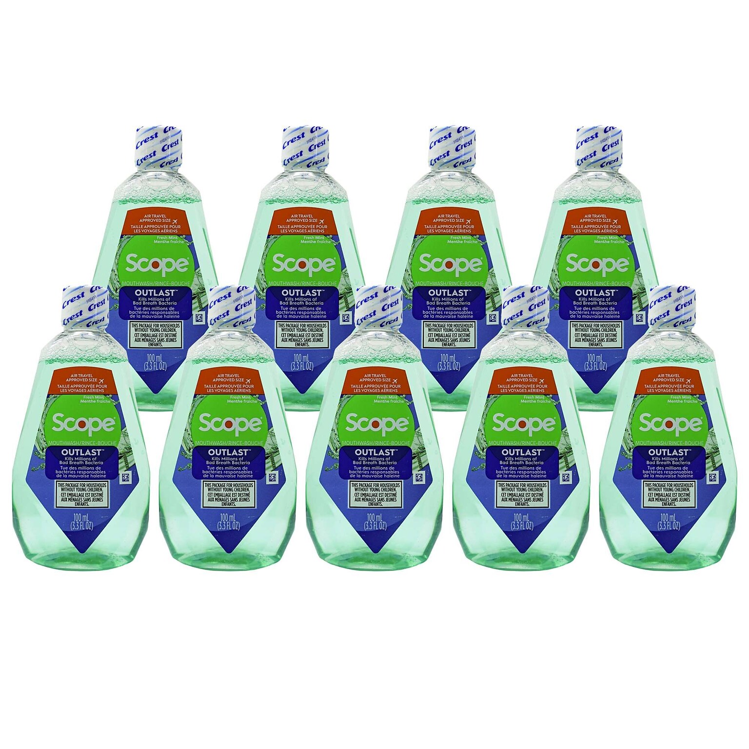Crest Outlast with Scope Mouthwash, 3.3 oz Bottle, 9 Bottles/Bag, 12 Bags/Carton