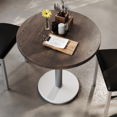 Flash Furniture Bennett 30" Round Wooden Commercial Indoor Table, Dark Brown Top/Silver Base (GSFRD30DBTR18S)