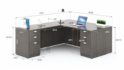 Boss Office Products 66W L-Shaped Executive Corner Desk with Dual Box/Box/File Storage Pedestals, Driftwood (GROUPA21-DW)