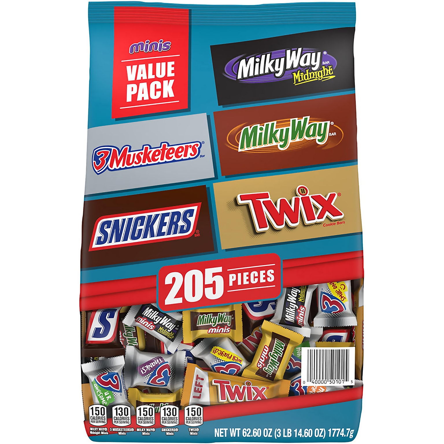 Milky Way, Twix, 3 Musketeers and Snickers Minis Chocolate Candy Bars, 62.6 oz., 205 Pieces (220-00016)