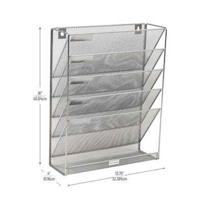 Mind Reader 5-Pocket Metal Mesh Mountable Wall File, Letter Size, Silver (MAGSTACK-SIL)