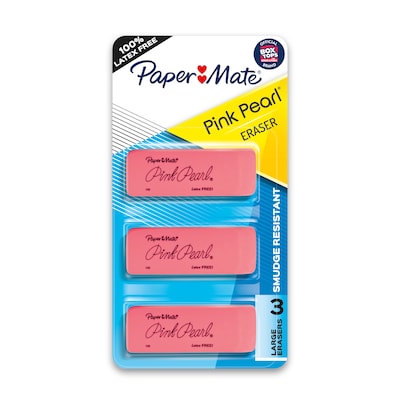 Paper Mate Pink Pearl Block Eraser, Pink, 3/Pack (70501SAN)