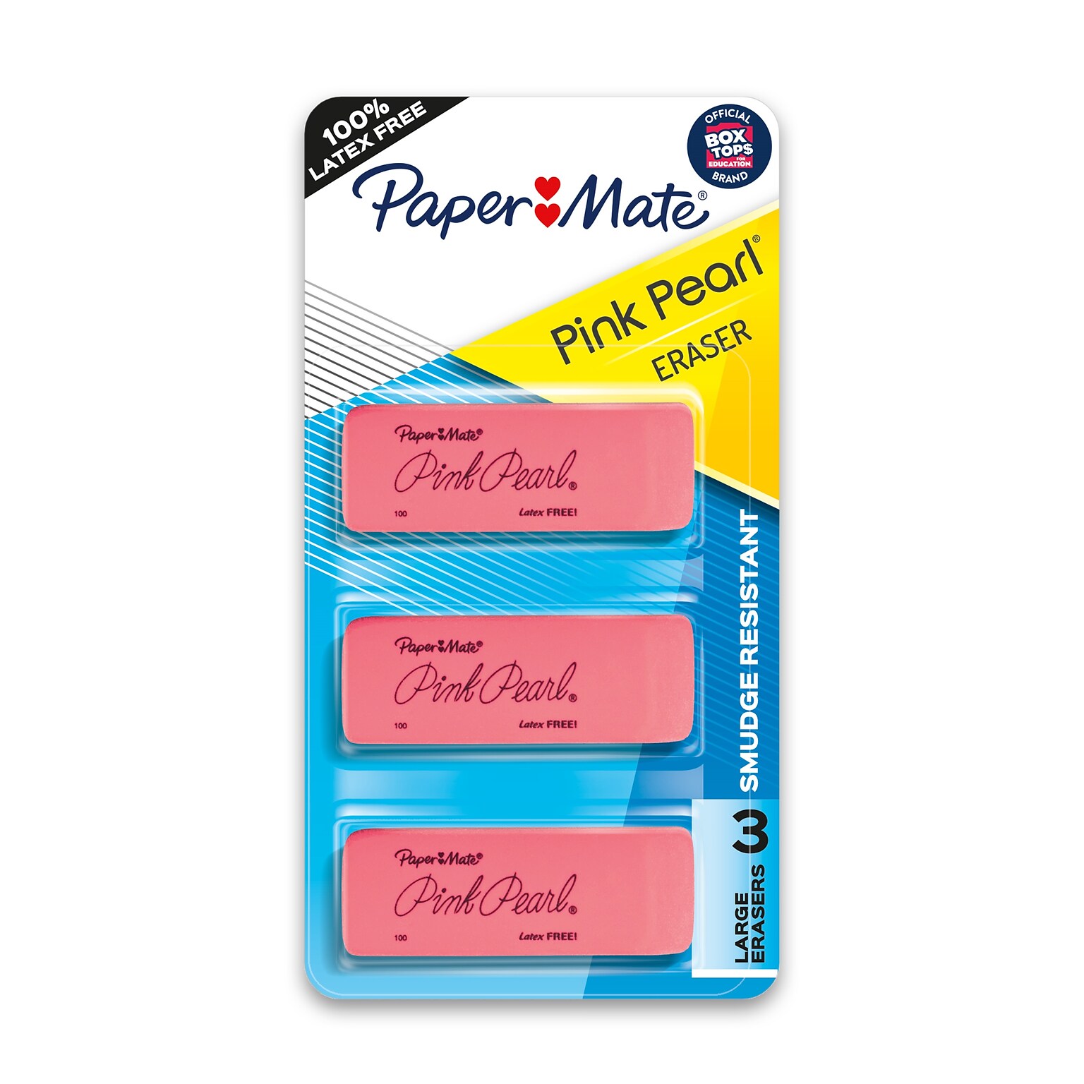 Paper Mate Pink Pearl Block Eraser, Pink, 3/Pack (70501SAN)