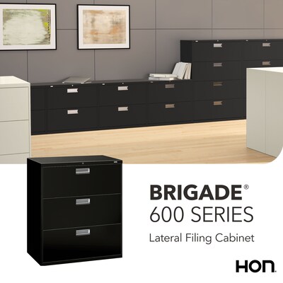 HON Brigade 600 Series 3-Drawer Lateral File Cabinet, Locking, Letter/Legal, Black, 36"W (H683.L.P)