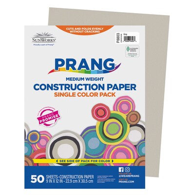 Prang 9" x 12" Construction Paper, Gray, 50 Sheets/Pack, 10 Packs/Bundle (PAC8803-10)
