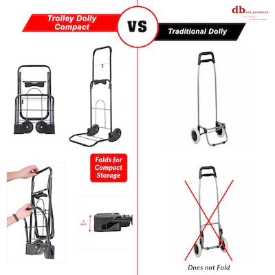 Dbest Trolley Dolly Compact with Pockets Foldable Rolling Grocery Cart, Black (01-922)