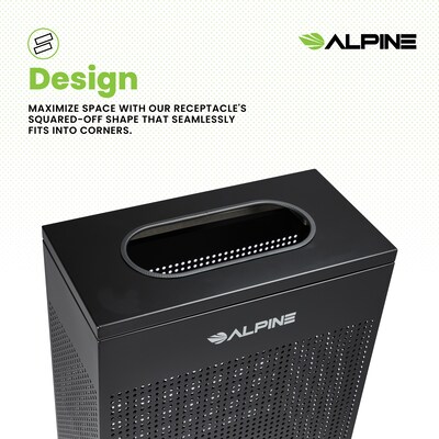 Alpine Industries Stainless Steel Trash Can, 13 Gallon, Black (ALP438-13-BLK)