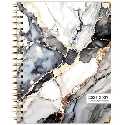2026-2027 Excello Brands 8.5" x 11" Academic Weekly & Monthly Planner, Paperboard Cover, Black Gold Marble (FSHN-AY26-8511-34)