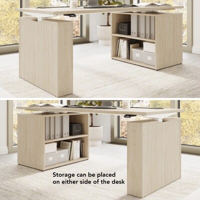 Bush Business Furniture Stratus 72"W Electric Adjustable Standing Desk with Bookcase, Natural Elm (SUT006NE)