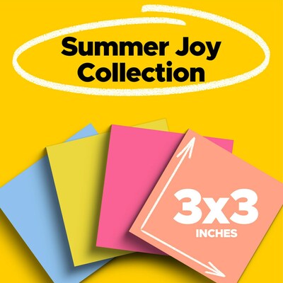 Post-it Super Sticky Notes, 3 x 3, Summer Joy Collection, 70 Sheets/Pad, 24 Pads/Pack (654-24SSJOY-CP)
