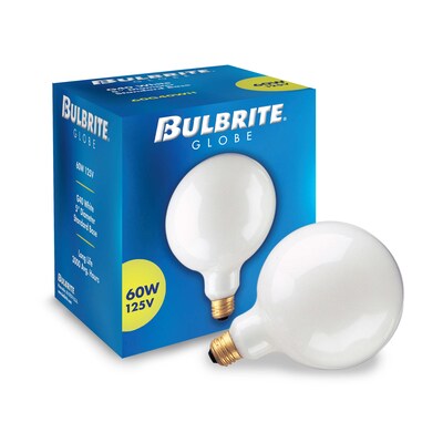 Bulbrite Incandescent G40 Medium Screw Base (E26) Light Bulb, 60 Watt, White, 12/Pack(861046)
