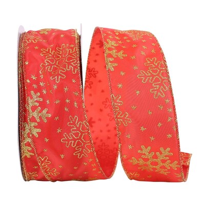JAM Paper Ribbon, Bright Red/Gold Snowfall (52640348441)
