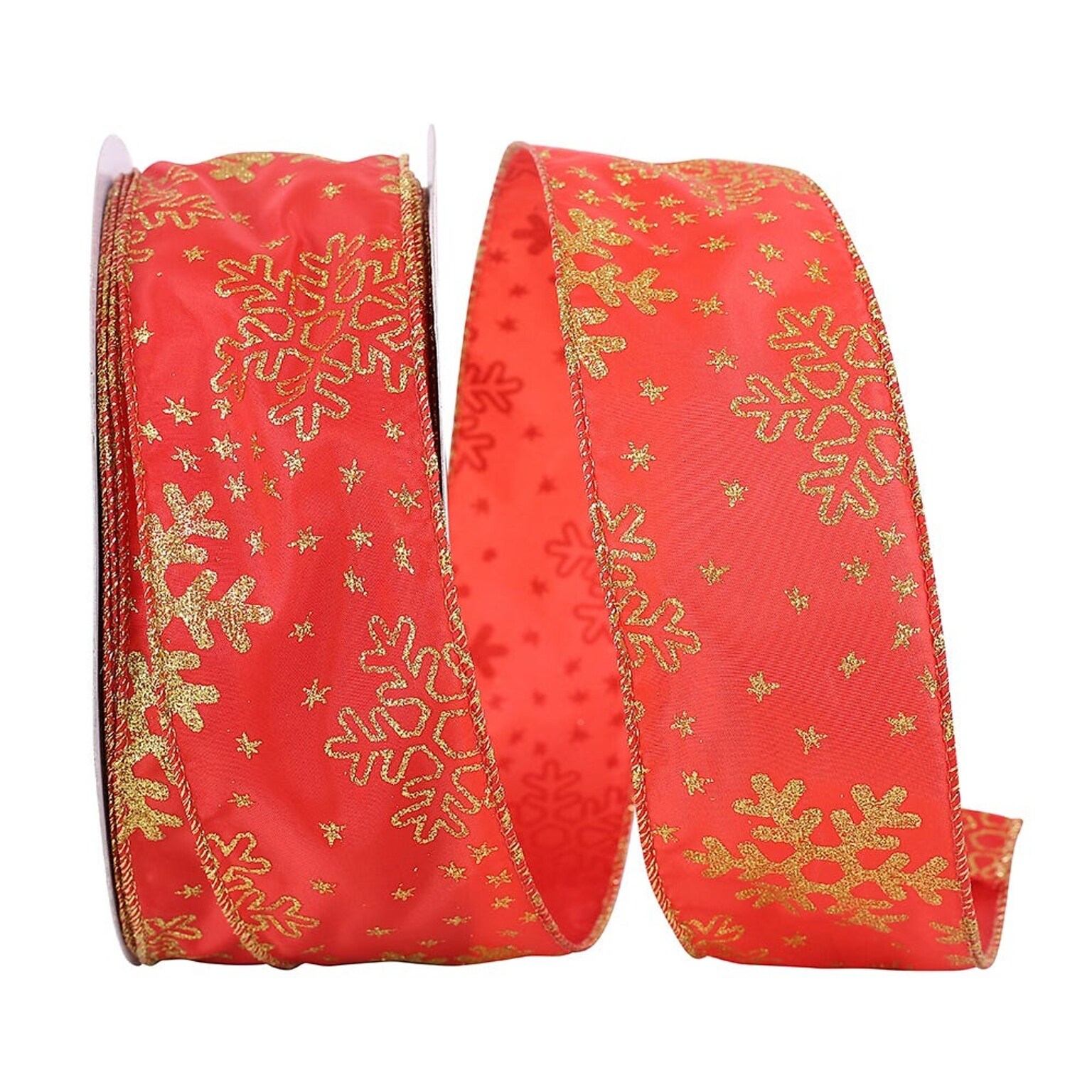 JAM Paper Ribbon, Bright Red/Gold Snowfall (52640348441)