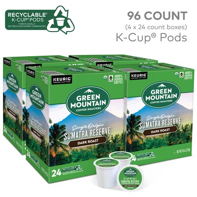 Green Mountain Sumatra Reserve Coffee, Dark Roast, 0.40 oz. Keurig® K-Cup® Pods, 96/Carton (GMT4060CT)