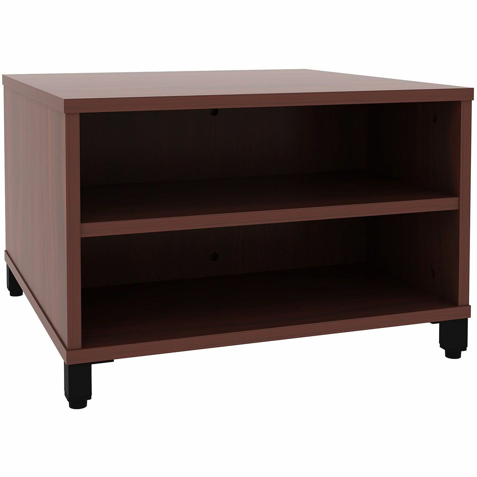 Lorell 24W x 24D Laminate Square Reception Table with Storage, Mahogany (LLR69200)