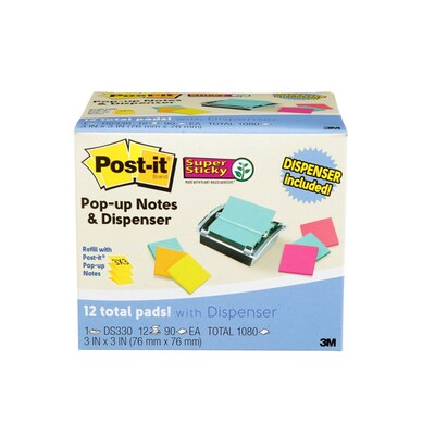 Post-it Super Sticky Pop-Up Notes Dispenser for 3 x 3 Notes, Black, 12 Pads/Pack (DS330-SSVA)