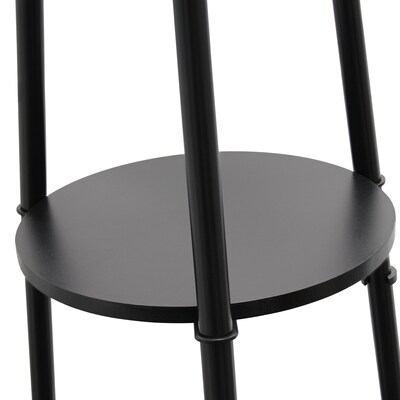 Simple Designs 62.5" Tall Modern Tripod 3 Tier Shelf Standing Floor Lamp with White Drum Fabric Shade, Black (LF2015-BLK)