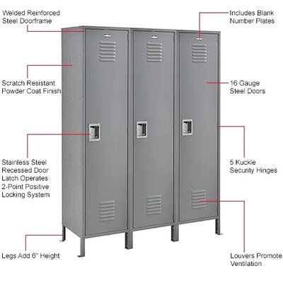 Global Industrial Infinity 1-Tier 3-Door Locker, 54"W x 18"D x 78"H, Gray (493662GY)