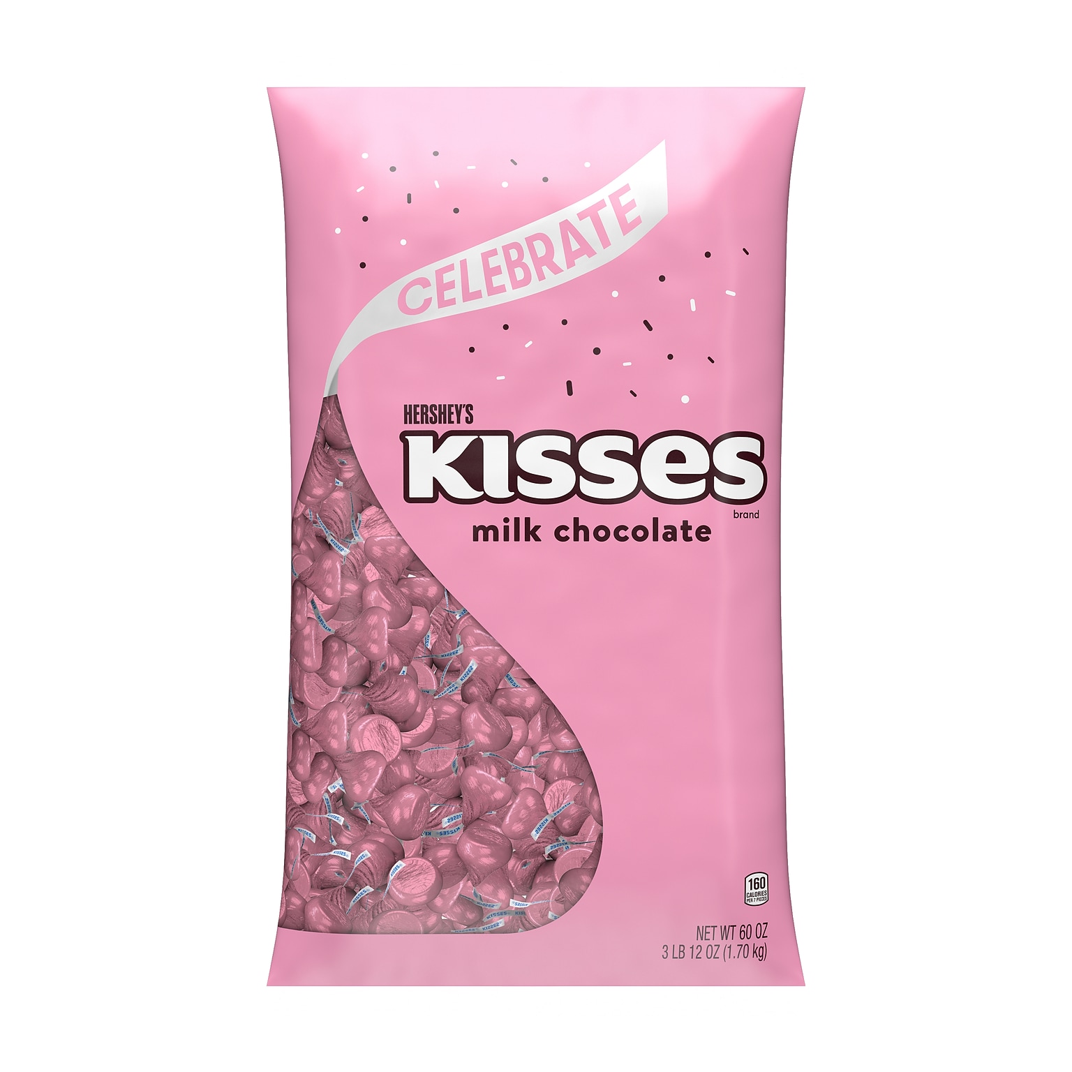 HERSHEYS KISSES Milk Chocolate Candy Bulk Bag, Pink Foils, 60 oz., 400/Bag (HEC14209)