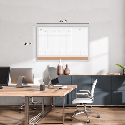 U Brands 4N1 Cork & Dry-Erase Whiteboard, Aluminum Frame, 3' x 2' (3891U00-01)