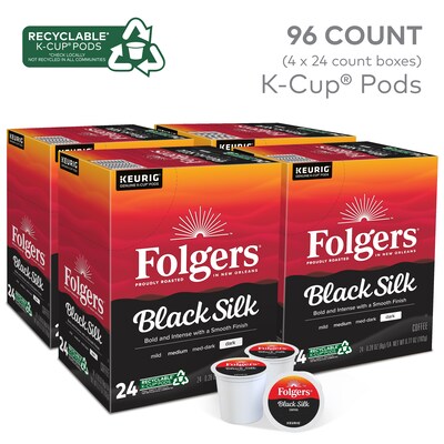 Folgers Black Silk Coffee, Keurig K-Cup Pod, Dark Roast, 96/Carton (6662CT)