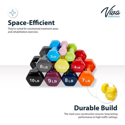 Viva Comfort Rehabilitation & Fitness Vinyl Dumbbell Set, 1–10 lb, Multicolored, 20/Pack (ADIME920-110-2PK)