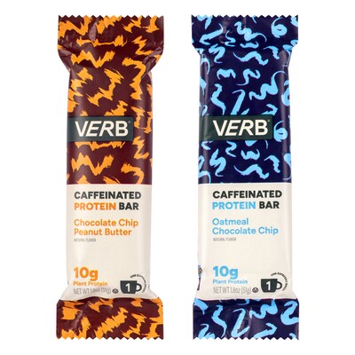VERB Caffeinated Gluten Free Assorted Protein Bar Variety Pack, 1.8 oz., 24/Pack (600-04177)