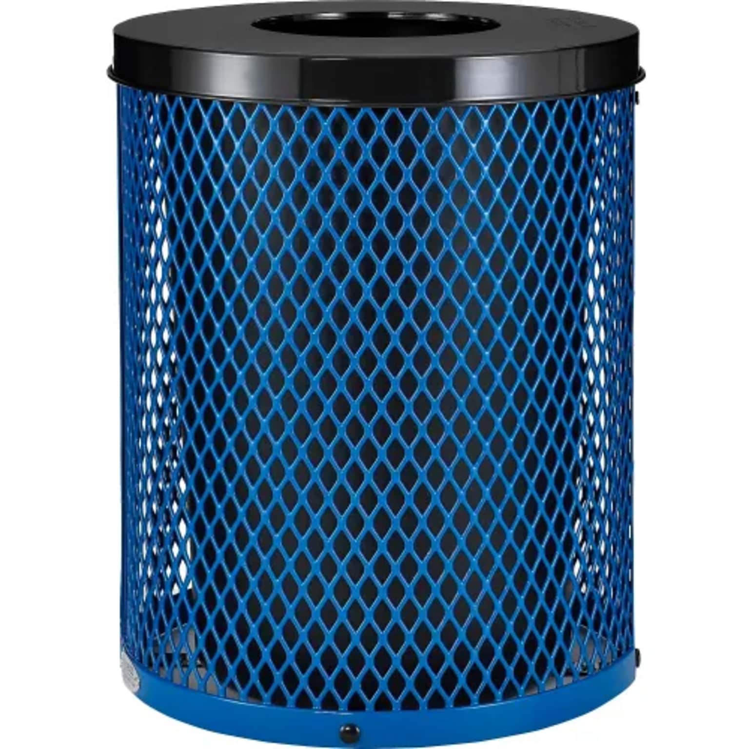 Global Industrial Outdoor Diamond Steel Trash Can w/ Flat Lid, 36 Gallon, Blue (261924BL)