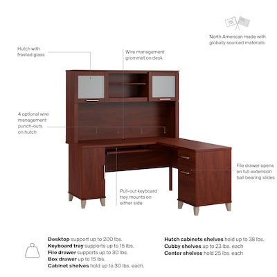 Bush Home Somerset 60" W L Shaped Computer Desk with Hutch, Hansen Cherry (SET002HC)