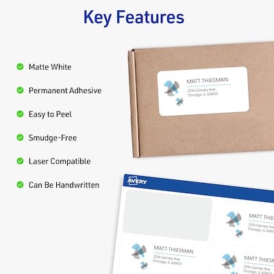 Avery Waterproof Laser Shipping Labels, 2 x 4, Matte White, 500 Labels/Box (5523)