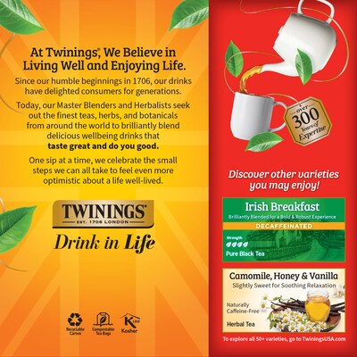 Twinings Decaf English Breakfast Black Tea Bags, 25/Box (TNA51727)