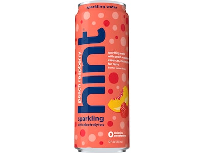 Hint Peach Raspberry Sparkling Water with Electrolytes, 12 fl. oz., 12 Cans/Carton (HINT-PRCAN-E)