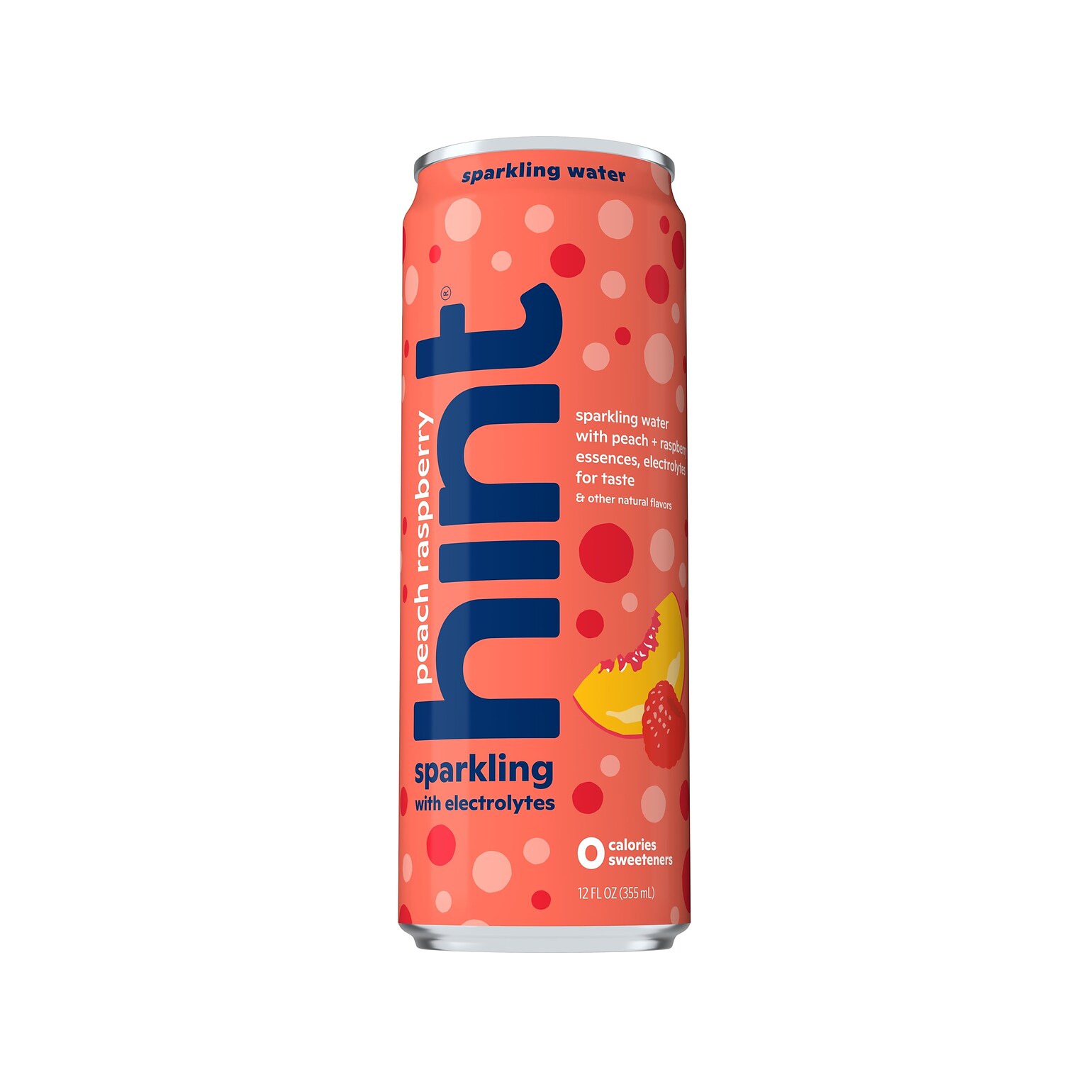 Hint Peach Raspberry Sparkling Water with Electrolytes, 12 fl. oz., 12 Cans/Carton (HINT-PRCAN-E)