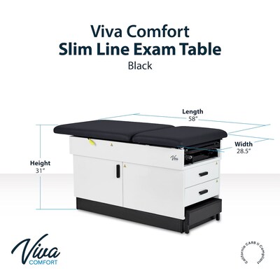 Viva Comfort Slimline Exam Table Base with Leg Rest, Step Stool and Drawers, 420 lbs Capacity, Black (ADI996-FBASE-M2-BLK)