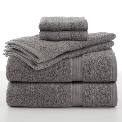 Essentials 6pc Cotton Towel Set, Monument Gray