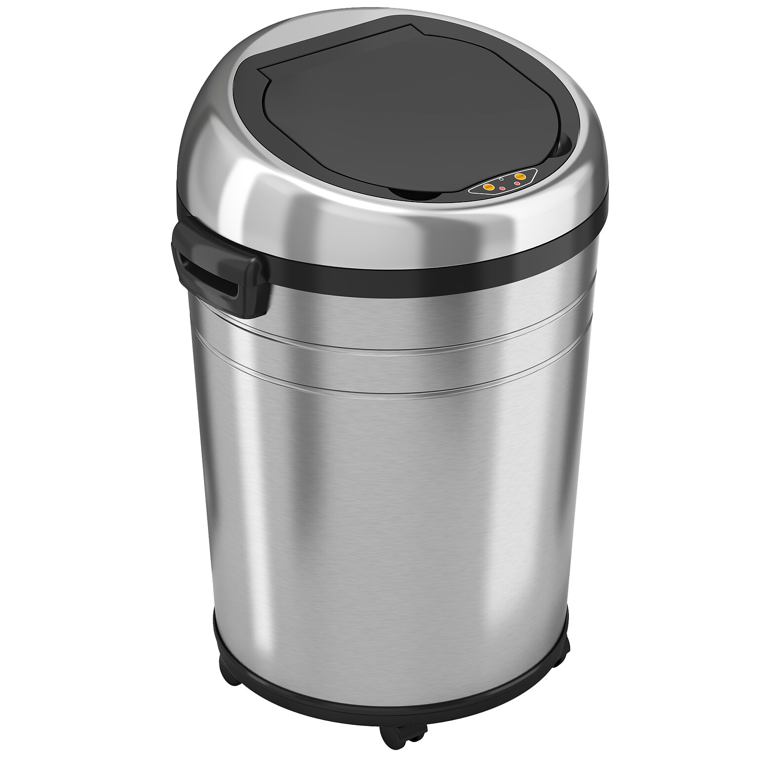 iTouchless Stainless Steel Round Sensor Trash Can with AbsorbX Odor Control System and Wheels, 18 Gal., Silver (IT18RC)