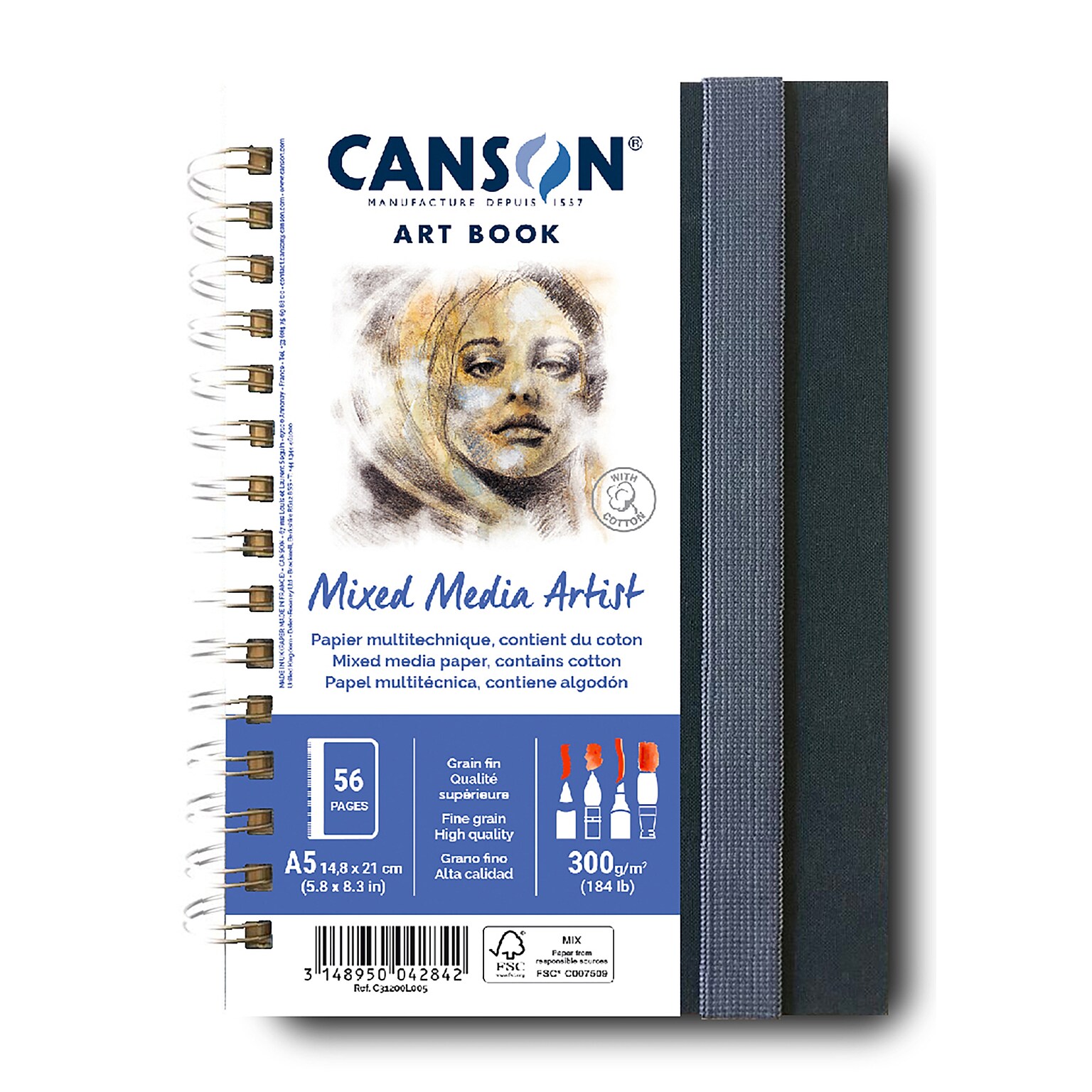 Canson Artist Series 5.8 x 8.3 Spiral Bound Mixed Media Sketch Book, 56 Sheets/Book (MCX31200L005)