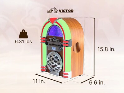 Victor Bluetooth CD Jukebox Speaker with FM Radio, Mahogany (VDTJ-1550-MH)