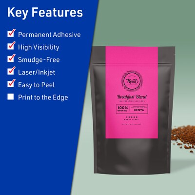 Avery Laser/Inkjet Rectangle Multipurpose Labels, 11 x 4.25, Neon Magenta, 40/Pack (94266)