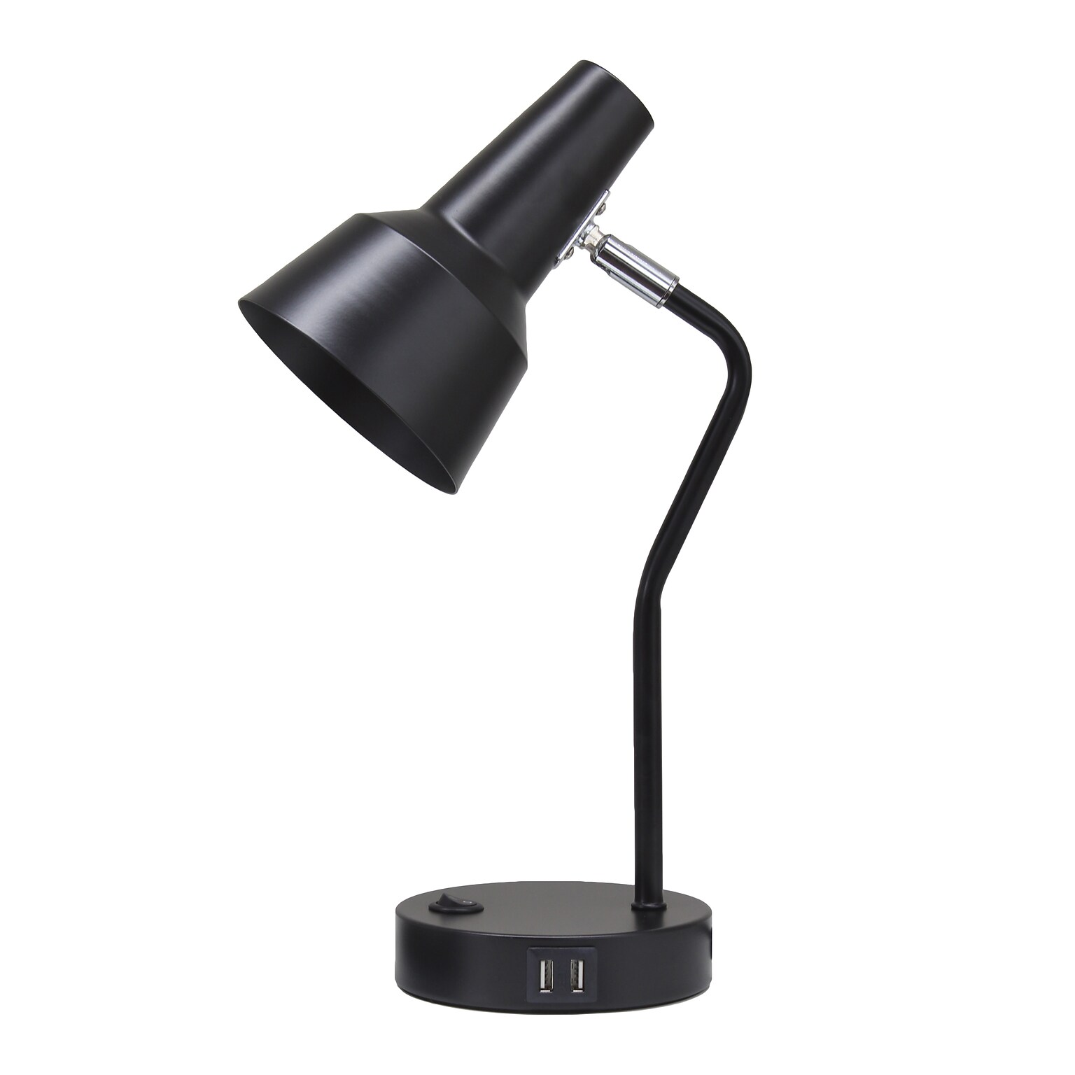 Simple Designs Sleek Essentials LED Desk Lamp, 15.2, with USB Ports, Black (LD1072-BLK)