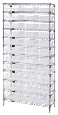 Quantum Storage Systems Bin Wire Shelving System with 33 Bins, 74H x 36W x 12D, Chrome (WR12-109CL)
