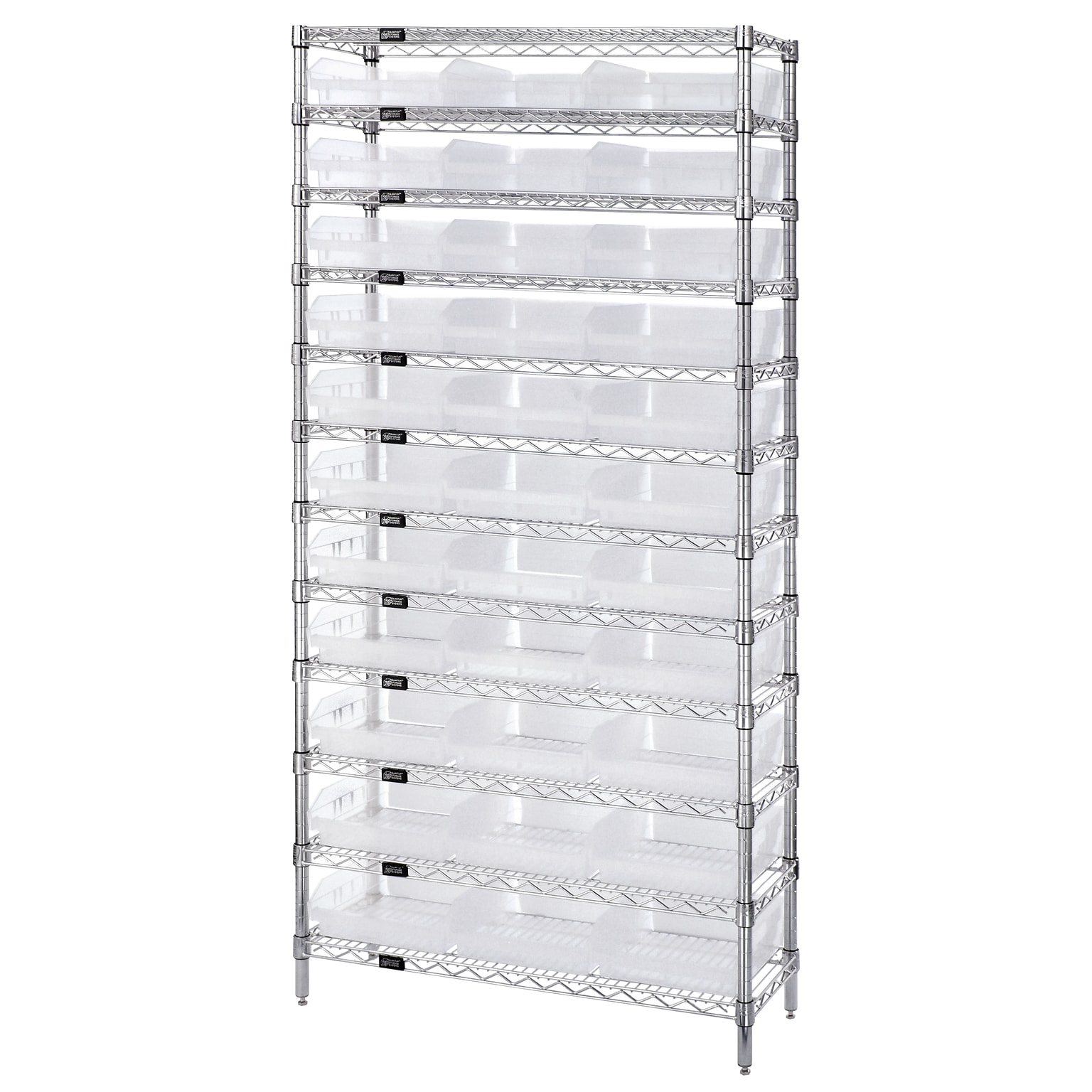 Quantum Storage Systems Bin Wire Shelving System with 33 Bins, 74H x 36W x 12D, Chrome (WR12-109CL)