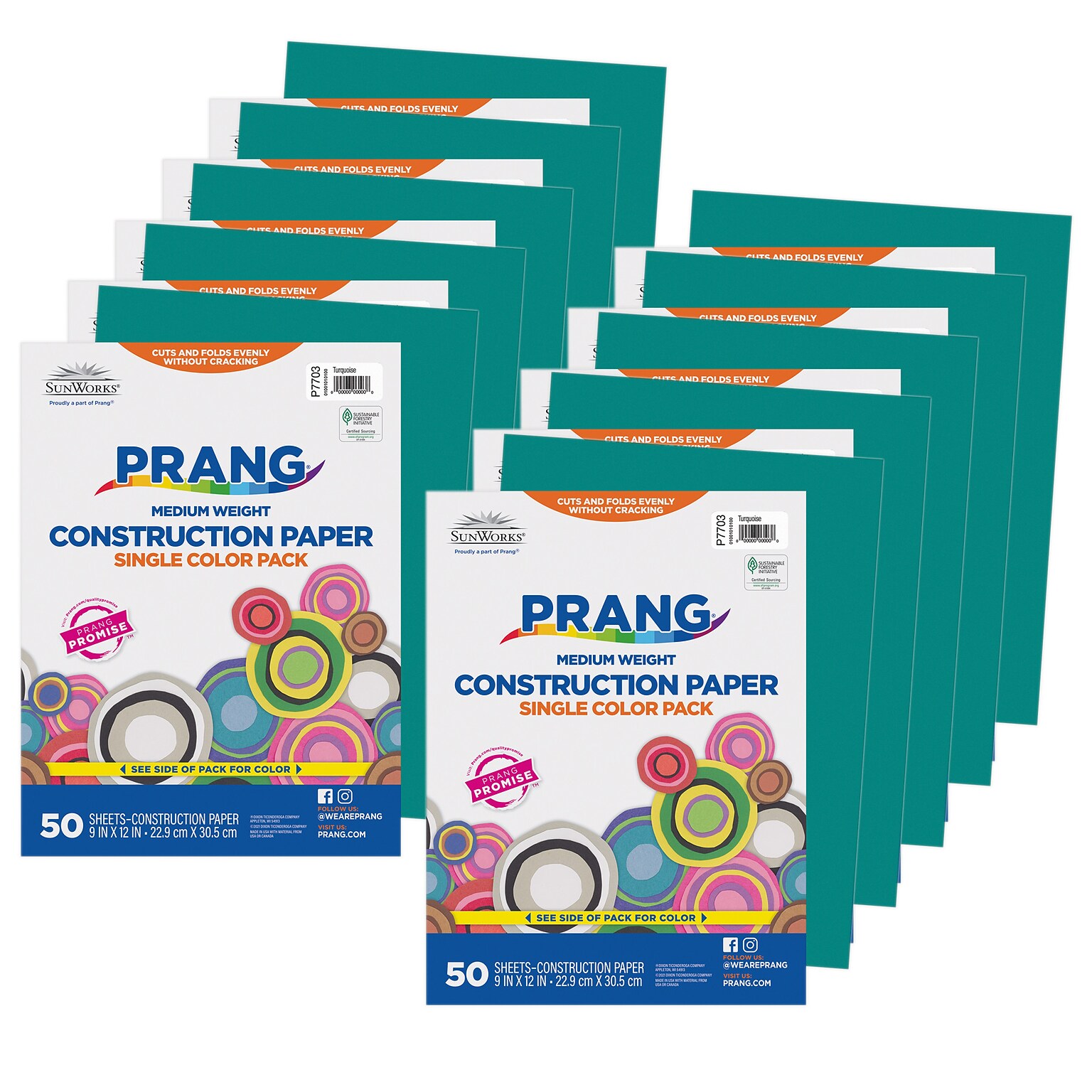 Prang 9 x 12 Construction Paper, Turquoise, 50 Sheets/Pack, 10 Packs/Bundle (PAC7703-10)