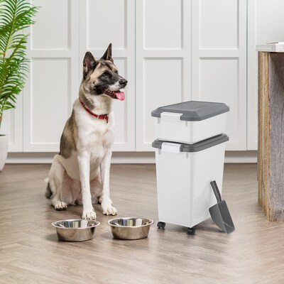 Iris Airtight Dog & Cat Food Container with Treat Box & Scoop, Plastic, White (580094)