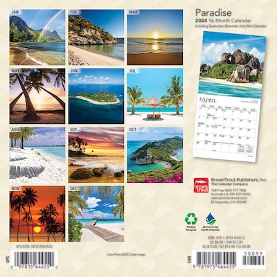 2024 BrownTrout Paradise 7" x 14" Monthly Wall Calendar (9781975464455)