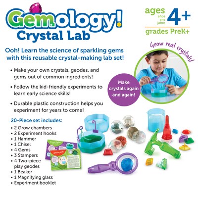 Learning Resources Gemology Crystal Lab, STEM Toys Science Kit for Kids, Assorted Colors, 20 Pieces (LER2950)