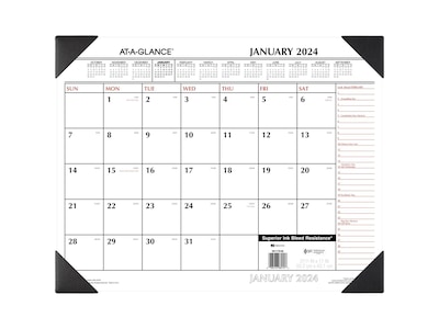 2024 AT-A-GLANCE 21.75" x 17" Monthly Desk Pad Calendar, Black/Red (SK1170-00-24)