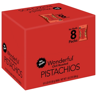 Wonderful Pistachios Salted Chili Roasted Pistachios, 2.25 oz., 8 Bags/Box (CR0146A25M1)